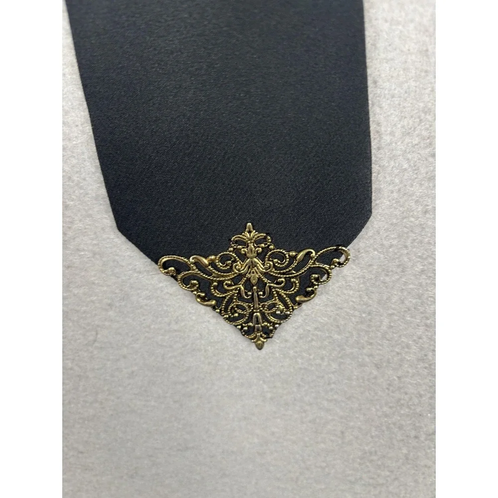 Vintage Express Tie Mens One Size Black Metal Medallion Polyester Necktie 80s